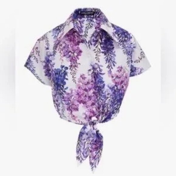 Dolce & Gabbana Purple and White Wisteria Print Tie Top - Picture 2 of 6